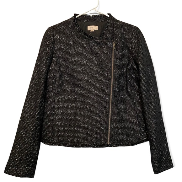 LOFT Tweed Asymmetrical Jacket with Gold Accents - Picture 5 of 14